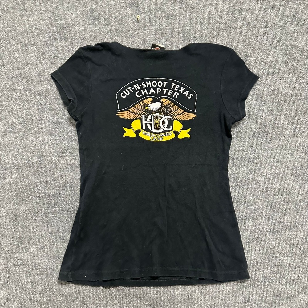 Harley-Davidson T-Shirt Womens Size L Black Cotton Cut-N-Shoot Texas HOG USA
